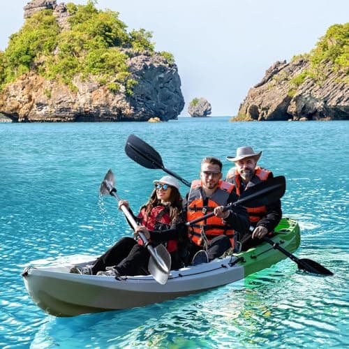 Fishing Kayaks, 12.4FT Sit on Top Kayak for 2-3 Person Adults with Paddle & Comfortable Seat, Capacity of 600LBS, Hard Shell Recreational Ocean Kayak Boat, Green