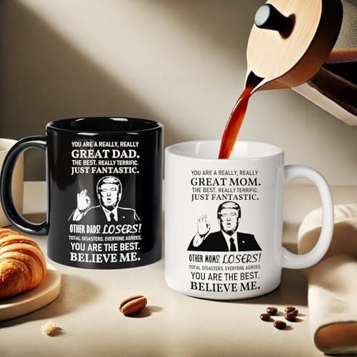 Breezy Valley Mom and Dad Mugs Christmas Gifts for Parents from Daughter Son - New Parent Gifts for Mommy Daddy from Children Kids, Funny Birthday Anniversary Mom and Dad Coffee Mugs Set Gift Ideas