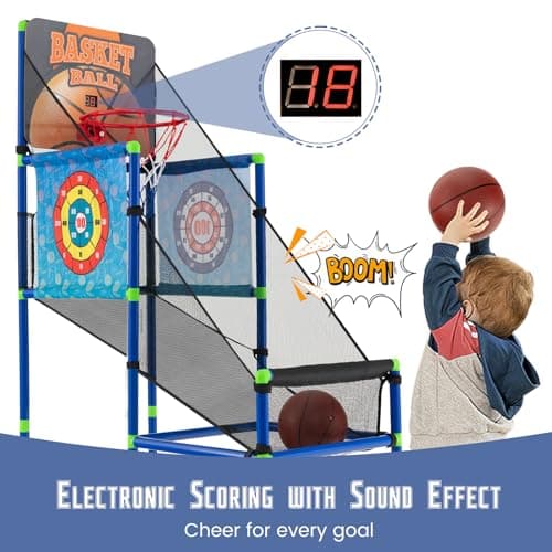 Giantex Kids Basketball Hoop Arcade Game, 2 in 1 Indoor Outdoor Arcade Basketball Game Set w/Electronic Scoreboard, Sound Effect, Ball Pump, 8 Balls, 2 Basketballs, Great Gift for Boys, Girls Ages 3+