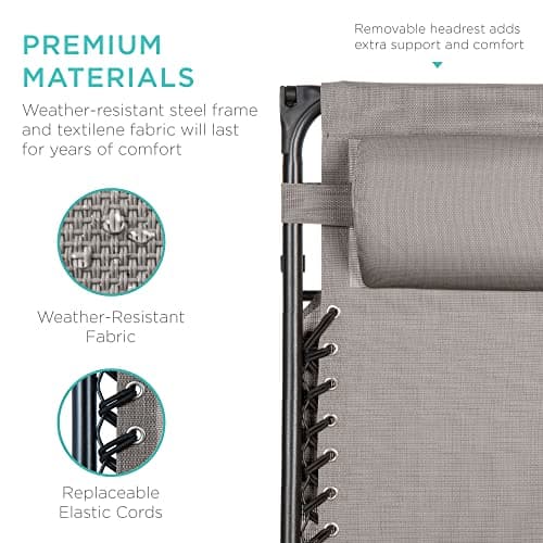 Best Choice Products Folding Zero Gravity Outdoor Recliner Patio Lounge Chair w/Adjustable Canopy Shade, Headrest, Side Accessory Tray, Textilene Mesh - Ice Gray