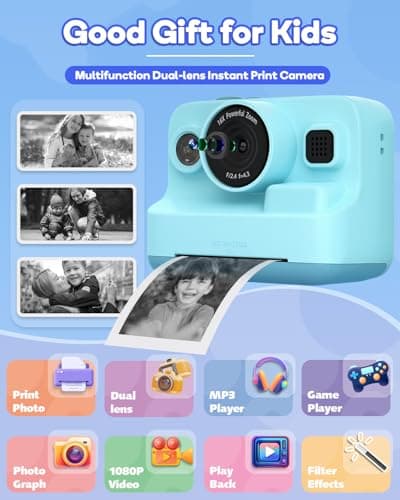 Dylanto Kids Camera Instant Print,1080P Kids Instant Cameras that Print Photos,Christmas Birthday Gifts for Girls Age 3-12,Portable Toy for 3 4 5 6 7 8 9 10 Year Old Girls Boys-Blue B0CQRFSFL6
