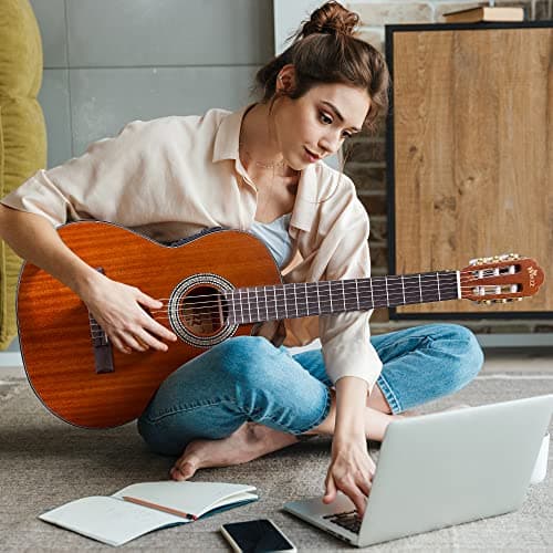 WINZZ AC309CE 39 Inches Cutaway Nylon-string Classical Electric Guitar Build-in Pickup Kit Set Online Lessons