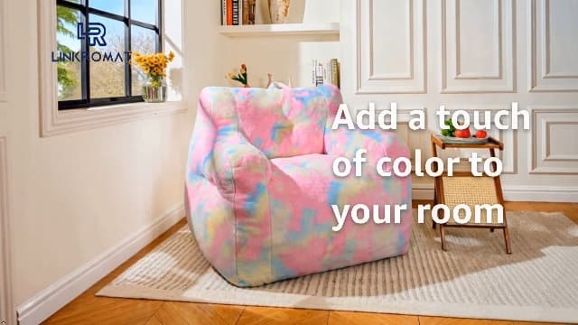 Bean Bag Chair with Filling, Faux Fur Comfy BeanBag Chairs for Teens, Adults, Bedroom, Living Room, Reading - Rainbow
