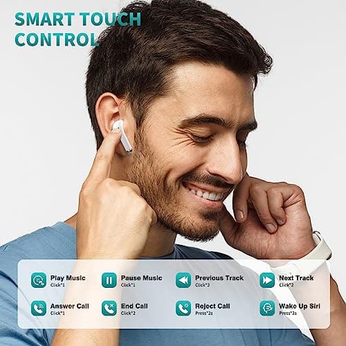 ACAGET Wireless Earbuds for iPhone 17 16 Pro Max Air 15 14 13 12 11 XR XS Bluetooth 5.3 Headphones Noise Isolation Earphones for Galaxy S25 S24 Ultra S23 S22 HiFi Bass Stereo Earphone for Google Pixel