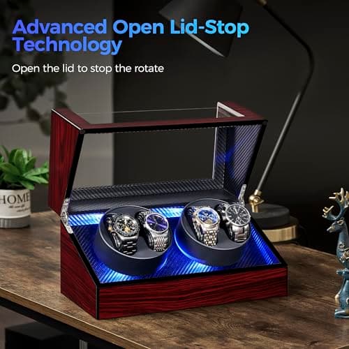 ANWBROAD ANWBROAD Watch Winders For Automatic Watches, Automatic Watch Winder Box With Led Light, Watch Turner For Automatic, 4 Watch Rotator And Super Quiet Motor And 4 Rotation Mode, UJWW011Y