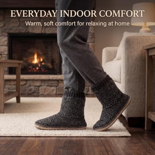 Textured knit upper, fuzzy lining, ankle-high coverage and cushioned insole for cold floors; machine washable cosyone1997 Boot Slippers for Men Indoor Non Slip Soft Sole B0C5F5SNB7