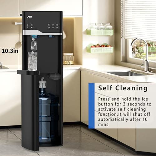 IKT Hot and Cold Water Cooler Built in Ice Maker Bottom Loading 5 Gallon, Bullet Ice 22lbs Per Day, LED Display, for Home or Office Black