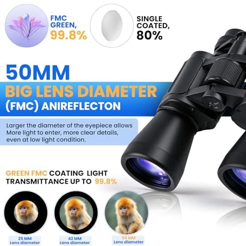 10-180x100 Zoom Binoculars for Adults, Day/Low Light Night Vision High Powered Binoculars with BAK4 & FMC Lens, Waterproof Fogproof for Hunting Birdwatching Travel Sports Concerts Gift for Men