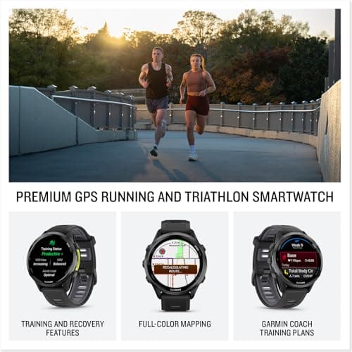 Garmin Forerunner® 970, Premium GPS Running and Triathlon Smartwatch, AMOLED Display, Built-in LED Flashlight, Carbon Gray DLC Titanium with Black Case and Black/Translucent Whitestone Band