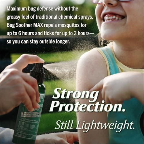 Bug Soother® MAX Natural Tick & Mosquito Repellent Spray – DEET-Free Extra Strength Outdoor Bug Protection, Plant-Based Formula – Made in USA (3ct 4 oz Bottles + 1 oz Bonus)