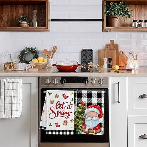 pinatas Christmas Kitchen Towels, Christmas Hand Towels Bathroom, Xmas Kitchen Decor, Black Buffalo Plaid Dish Towel Set of 4, Xmas Housewarming Gifts