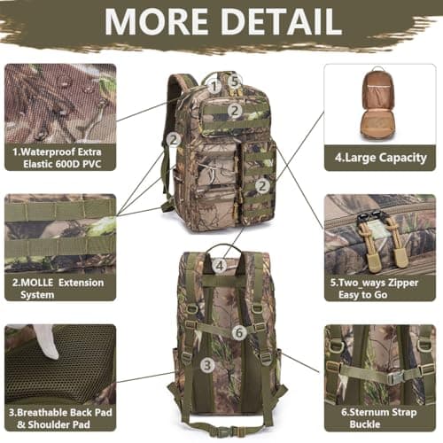 Tactical Camo Backpack for Men Women Waterproof Durable MOLLE Backpack Camping Hunting Emergency Preparedness