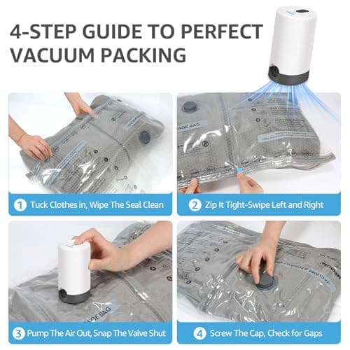 Vacuum Bags for Travel with Rechargeable Pump, 3 Sizes Vacuum Seal Bags for Clothing, Compression Vacuum Travel Bags for Luggage, Vacuum Packing Bags for Closet Organization (15 Combo Travel Size)