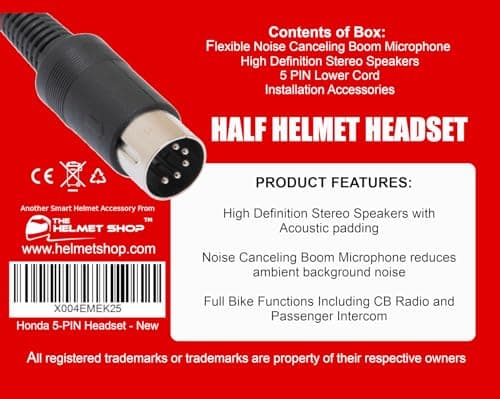 The Helmet Shop Half Helmet Headset Compatible with 5-Pin Honda Goldwing, Yamaha, and Kawasaki Audio Systems | Fits Most Half Helmets | Ear Protection from Wind Noise and Cold Weather