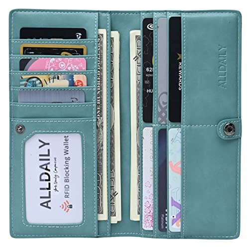 Alldaily Ultra Slim Thin Women Wallet RFID Blocking Credit Card Holder Bifold Long Ladies Billfold (Purist Blue)