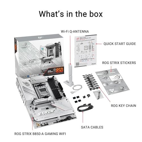 ASUS ROG Strix B850-A Gaming WiFi AMD AM5 B850 ATX Motherboard 14+2+2 Power Stages, DDR5 AEMP, 2.5G LAN, WiFi 7 with Q-Antenna, 4X M.2, PCIe® 5.0, USB 20Gbps Type-C, AI Networking II, ASUS AI Advisor