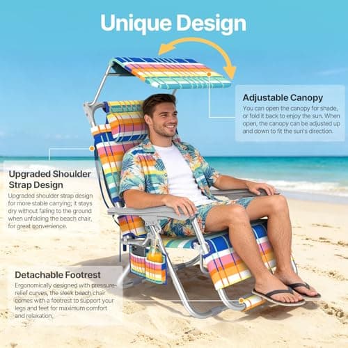 Suteck Zero Gravity Beach Chair with Canopy, Backpack Beach Chairs for Adults, Lightweight Adjustable Reclining Beach Chair with Shade, Folding Lay Flat Chair for Beach Poolside Outdoor