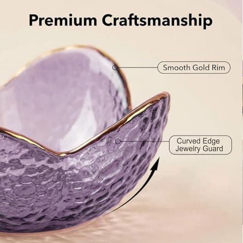 Purple Flower Jewelry Dish Glass Ring Dish Jewelry Tray Cute Vanity Organiser Room Decor Aesthetic Nightstand Bathroom Decor Trinket Dish Ring Holder Valentine's Friendship Birthday Gifts for Women