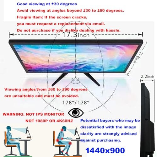 19-inch Full HD 75Hz Small Thin Monitor for laptops, Computers and desktops, HD+ 1440 x 900p, Anti-Glare, LED Display, VGA/HDMI Connection