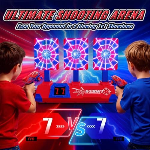 Shooting Toys for 3-12 Year Old Boys, Hero Styles with Glowing Web&Sounds,LCD Scoring and Auto Reset 3 Shooting Targets,Indoor Outdoor Kids Family Games Christmas Birthday Gifts for Boys Toys Age 3-12