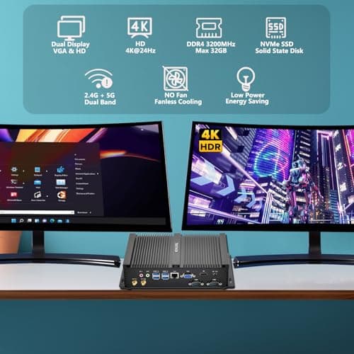 KINGDEL Fanless Industrial Computer, Mini PC, core i7 8th Gen. CPU, 16GB RAM 512GB NVMe SSD, 4K: 4096x2304, HD Port, VGA, 4xUSB 3.0, 2xCOM RS232, WiFi+Bluetooth, Metal Case