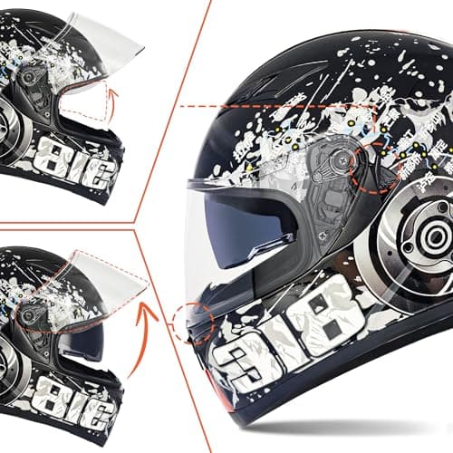 Adult Full Face Motorcycle Helmet with Dual Visor, DOT Approved Street Bike Racing ADV Motocross Helmets for Men Women, Ventilation