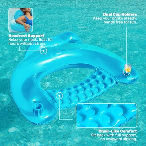 SLOOSH Inflatable Pool Floats Adult,2 Pack Pool Chairs with Cup Holders,Blow up Floats Chair,Hammock Noodle Mat for Relaxing Summer Water Fun Swimming Party Beach