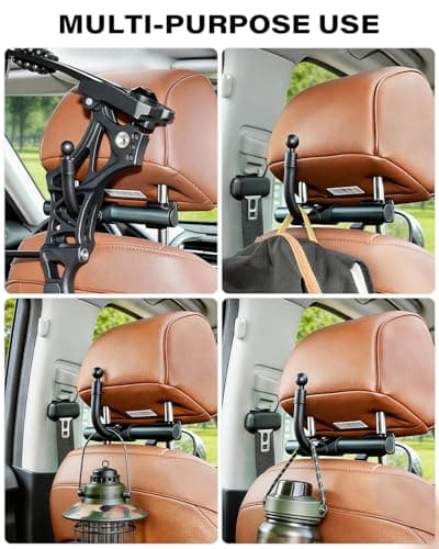 A2C Bow Hanger for Truck, Aluminum Headrest Bow Hanger Set with 6.5" Foldable Arm to Hold & Protect Bow, Truck Bow Holder Holds Recurve/Compound Bows & Hunting Gear fits Truck/SUV/Car
