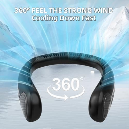 Portable Neck Fan,Gift Ideas,Personal Wearable Bladeless Fan,360° Cooling,LED Display,4-Speeds,6000mAh Rechargeable,Powerful Wind,Outdoor Travel Camping,Birthday Gifts for Men Women Dad Mom (Black)