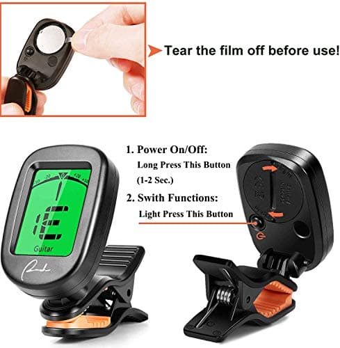 Ranch Guitar Tuner Clip On for Acoustic/Electric Guitar, Ukulele, Violin, Bass, Banjo - Fast & Accurate Chromatic Tuner with Noise Immunity Durable String Instrument Tuners - Classic Black