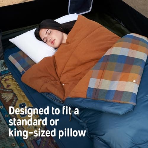 Kelty Wayback Flannel Lined Sleeping Bag, Built in Blanket, Traditional Rectangle Shape, Organic Flannel Cotton Liner, Dual Locking Slide Zips
