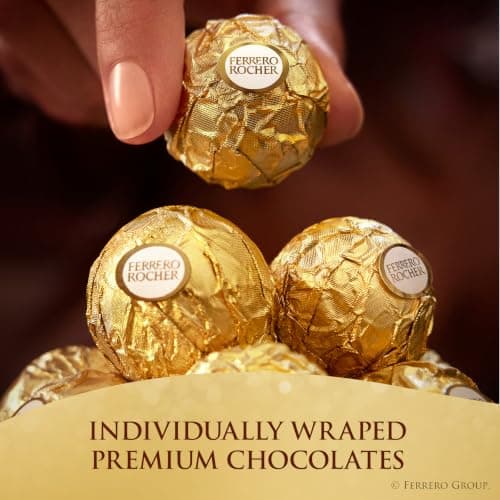 Individually wrapped hazelnut chocolate, gourmet chocolate candy for gifting a sweet treat or snacking Ferrero Rocher Chocolate Candy, Hazelnut Milk Chocolates, 42 Ct, 18.5 oz B07W738MG5