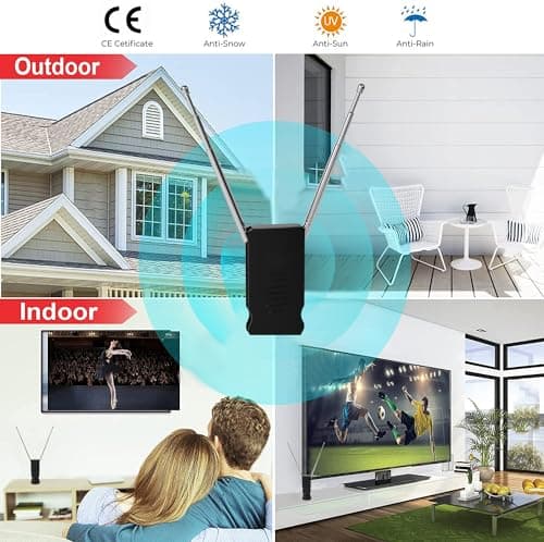 Bsadne Smart Indoor TV Antenna - Long Range Rabbit Ears, Cable-Free Digital HDTV Channels, Stickiness Base for Easy Placement in Both Home and Car