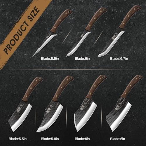 Butcher Knife Set, Hand Forged Butcher Chef Knife Set with Roll Bag, Sharp Meat Cleaver Knife & Bone Chopper Knives & Fillet Knives for Home & Camping & BBQ Gift for Men