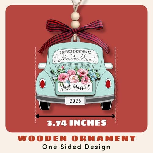 TUMSHANIP First Christmas Married Ornament 2025 - Wedding Ornaments - Wedding Gifts for Couples 2025, Newlyweds, Bride - Mr and Mrs Gifts - Just Married Couple Gift - Wood Ornament