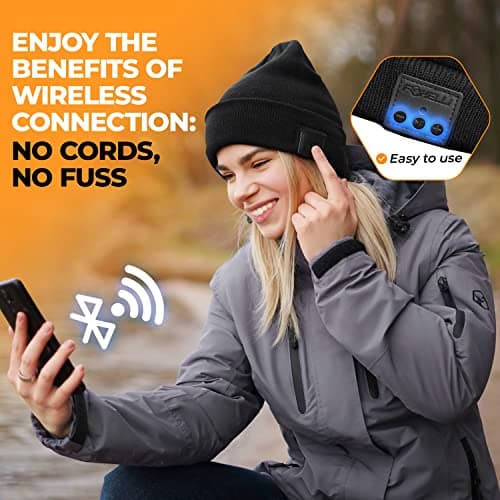 Foxelli Bluetooth Beanie Hat – 15-Hour Battery, Built-in Mic, Fully Washable, Perfect Tech Gift for Men & Women B08T6QBZC2