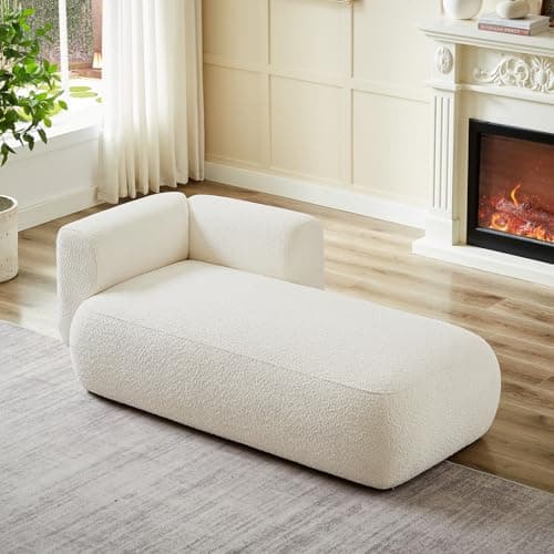 Upholstered Chaise Lounge Indoor for Living Room Bedroom Office Chaise Lounge Sofa：Boucle Fabric Modern Leisure Sofa Recliner Chair Sleeper Indoor (Boucle Cream)