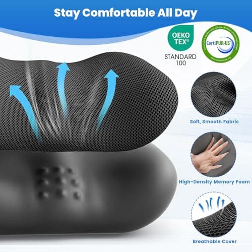 Lumbar Support Pillow for Office Chair, Memory Foam Lower Back Support, Ergonomic Lumbar Pillow with Adjustable Strap, Breathable Cover (Black)