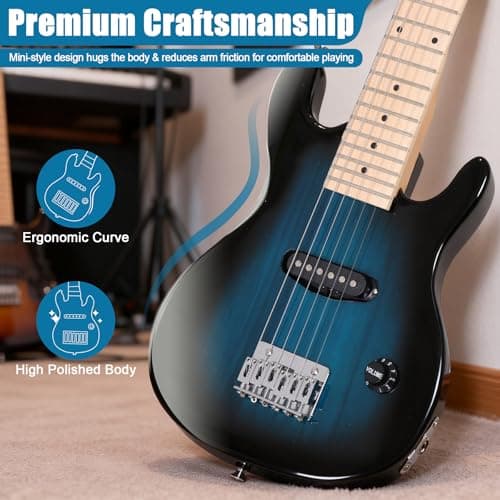 ZENY 30 inch Kids Electric Guitar with 5w Amp, Gig Bag, Strap, Cable, Strings and Picks Guitar Combo Accessory Kit, Blue