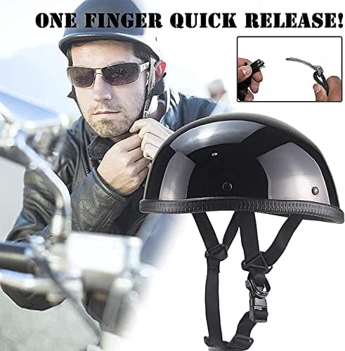 Smallest Skull Cap Motorcycle Helmet,DOT Approved Ultra-Thin Comfortable Beanie Cruising Skull Cap Novelty Small Helmet Cool Half Shell Helmet Low Profile Cool Skull with Goggles (54-63CM)