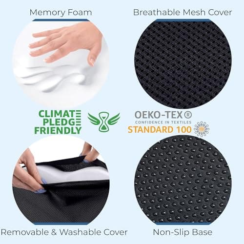 5 STARS UNITED Seat Cushion - Memory Foam Chair Cushion for Tailbone Pain Relief - Ergonomic Support for Coccyx, Sciatica & Butt - Office, Desk & Gaming Chair, Car Seat, Wheelchair, Airplane, Black