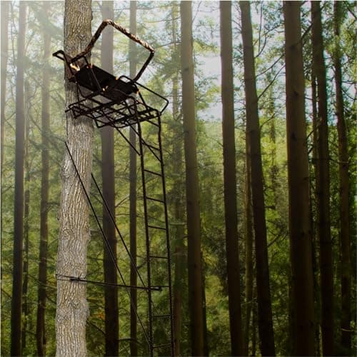 Muddy 2-Person Ladder Tree Stand for Deer Hunting, The Partner, 17' Tall, Black - Adjustable Climbing Treestand with Platform, Straps and Safety Harness for Shooting