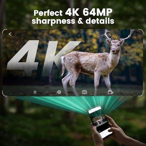 MAXDONE Solar WiFi Trail Camera Bluetooth Game Camera, 4K 64MP Wildlife Cameras 2000mAh Built-in Battery Rechargeable Power Hunting Cameras with Night Vision Trail Cam Bluetooth Wi-Fi Deer Cams