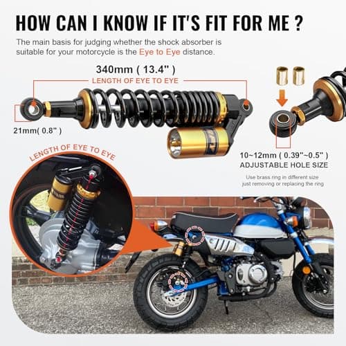 GZYF 13.4 inch Universal Motorcycle Rear Air Shock Absorbers 340mm for HONDA for Suzuki for Yamaha for Kawasaki ATV Go Kart Quad Dirt Sport Bikes,Gold