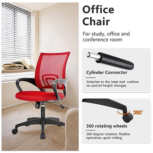 PayLessHere Home Office Chair Desk Computer Chair Adjustable Ergonomic Chair Lumbar Support Armrest Executive with High Density Mesh 360 Degree Swivel Chair for Adults Chair (Pack of 1, Red)