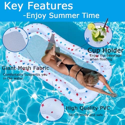 Pool Float Lounge Extra-Large Cooling Mesh Inflatable Raft with Cup Holder Ultra-Comfort Cooling Floating Lounger for Adults Beach Pool Lake Parties Summer Relaxation Essential