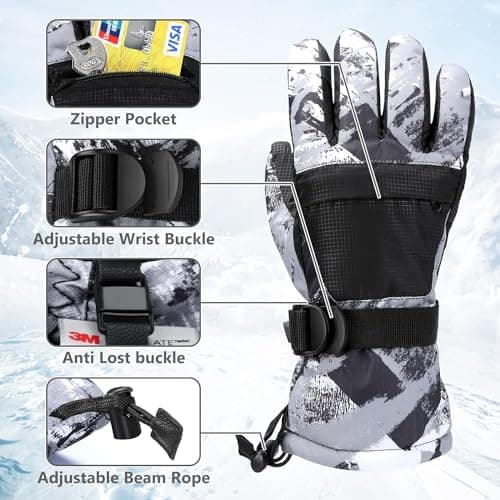Odtmger Ski Gloves, Warmest Waterproof and Breathable Snow Gloves for Cold Weather, Fits Both Men & Women,for Parent Child Kids Outdoor