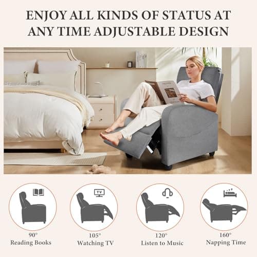 Sweetcrispy Massage Recliner Chair for Adults, Adjustable Home Theater Seating with Lumbar Support for Living Room, Modern Fabric Reclining, Cool Gray