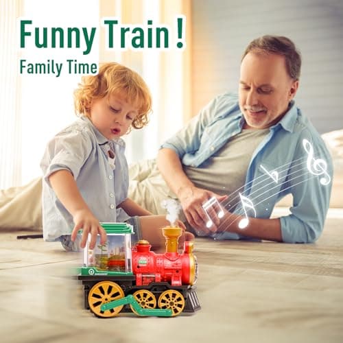 Electric Steam Train Toy for Toddlers 3-5,Bump and Go Truck w/Steam Locomotive,Smoke,Light & Sound, 360 Rotation Christmas Train Truck Toys Birthday Gift for Toddler 1 3 4 5 6 Year Old Boys Girls Kids