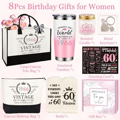 60th Birthday Gifts for Women, Vintage 1966 Happy 60th Birthday Gifts Basket for Women Unique Gift Ideas for 60 Year Old Female, Mom, Wife, Grandma, Sister, Funny Bthday Gift Turning 60 Year Old B0FY6H2DNV